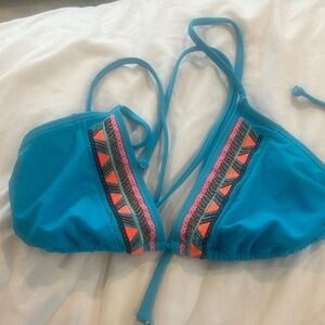 Hobie Turquoise Triangle Bikini Top with Colorful Embroidery